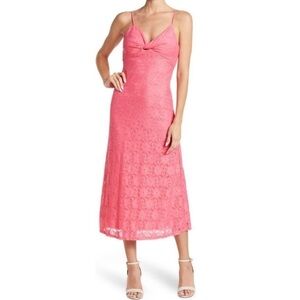 NSR Hot Pink Lace Midi Dress Sleeveless Lined‎ Size L NWOT